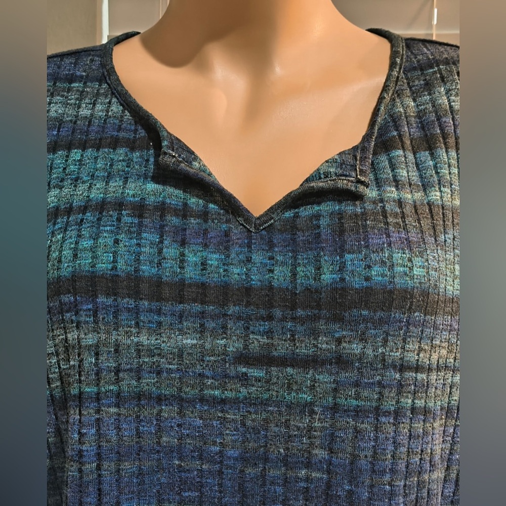 Lane Bryant Navy and Teal Striped Knit Top - Picture 2 of 4
